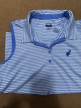 EP Pro Blue and White Striped Sleeveless Polo